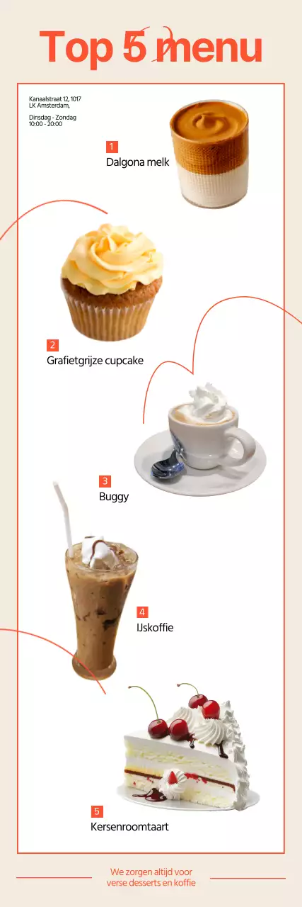 Café dessertdrankjes met sinaasappelaccenten promoten