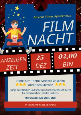 Rote und blaue bezaubernde Aprilscherze für die Filmnacht