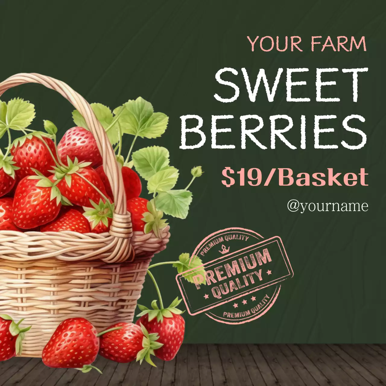 Promote a simple red and green strawberry sale