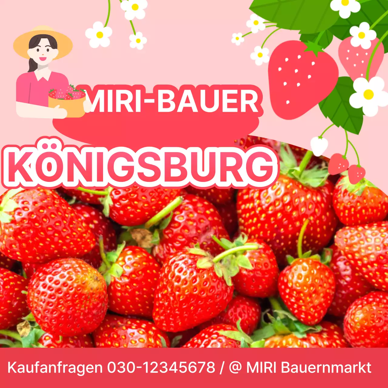 Förderung des Verkaufs von hübschen roten und rosa Erdbeeren