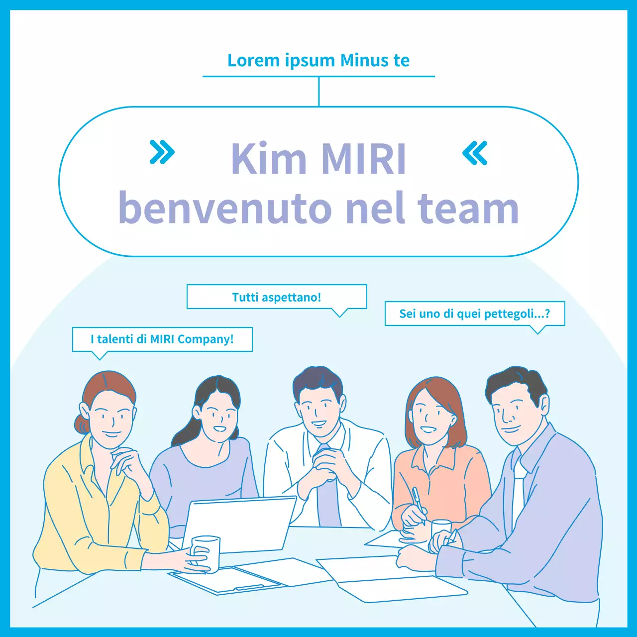 Semplice annuncio di benvenuto alla squadra con grafica color malva e azzurra