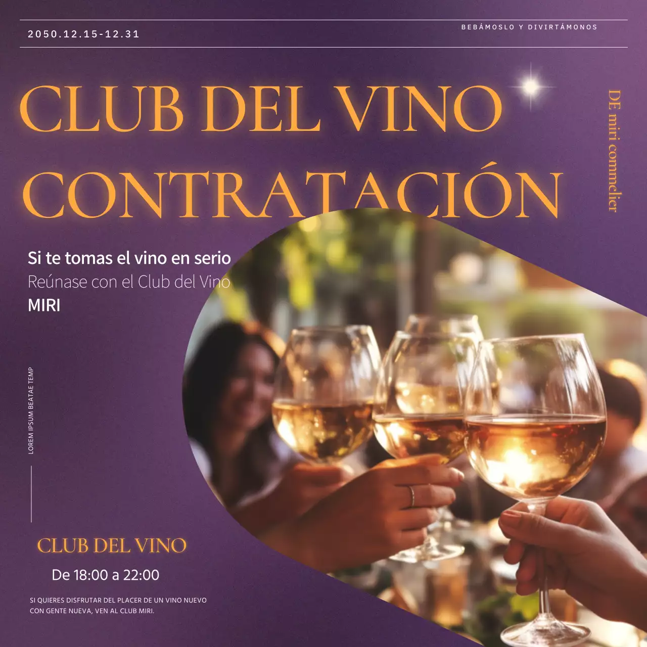 Una lujosa invitación para una reunión vinícola en morado