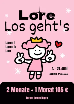 Eine kitschige rosa-gelbe Fitness-Verkaufsanzeige