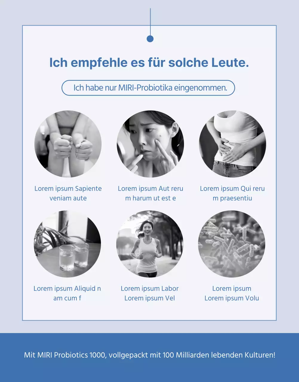 Einfacher Lactobacillus-Produktbrief in marineblau und hellblau
