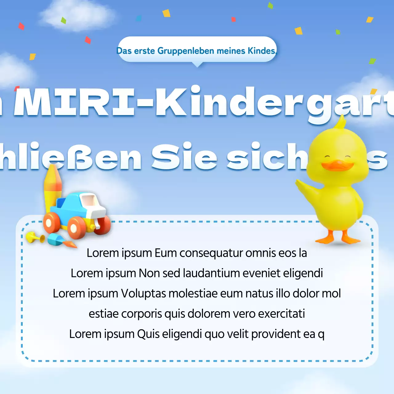 Eine hübsche hellblau-weiße Stellenausschreibung für Kindergärten