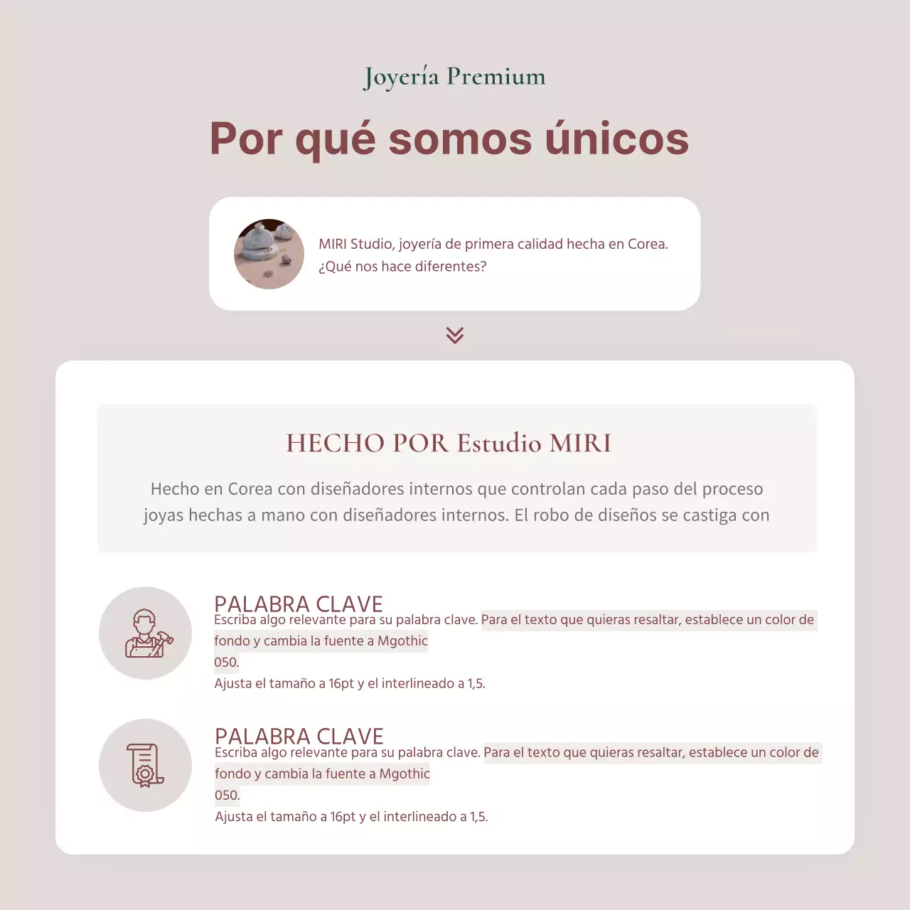 Anuncio de venta de un lookbook de accesorios de bisutería de moda en rosa y marrón.