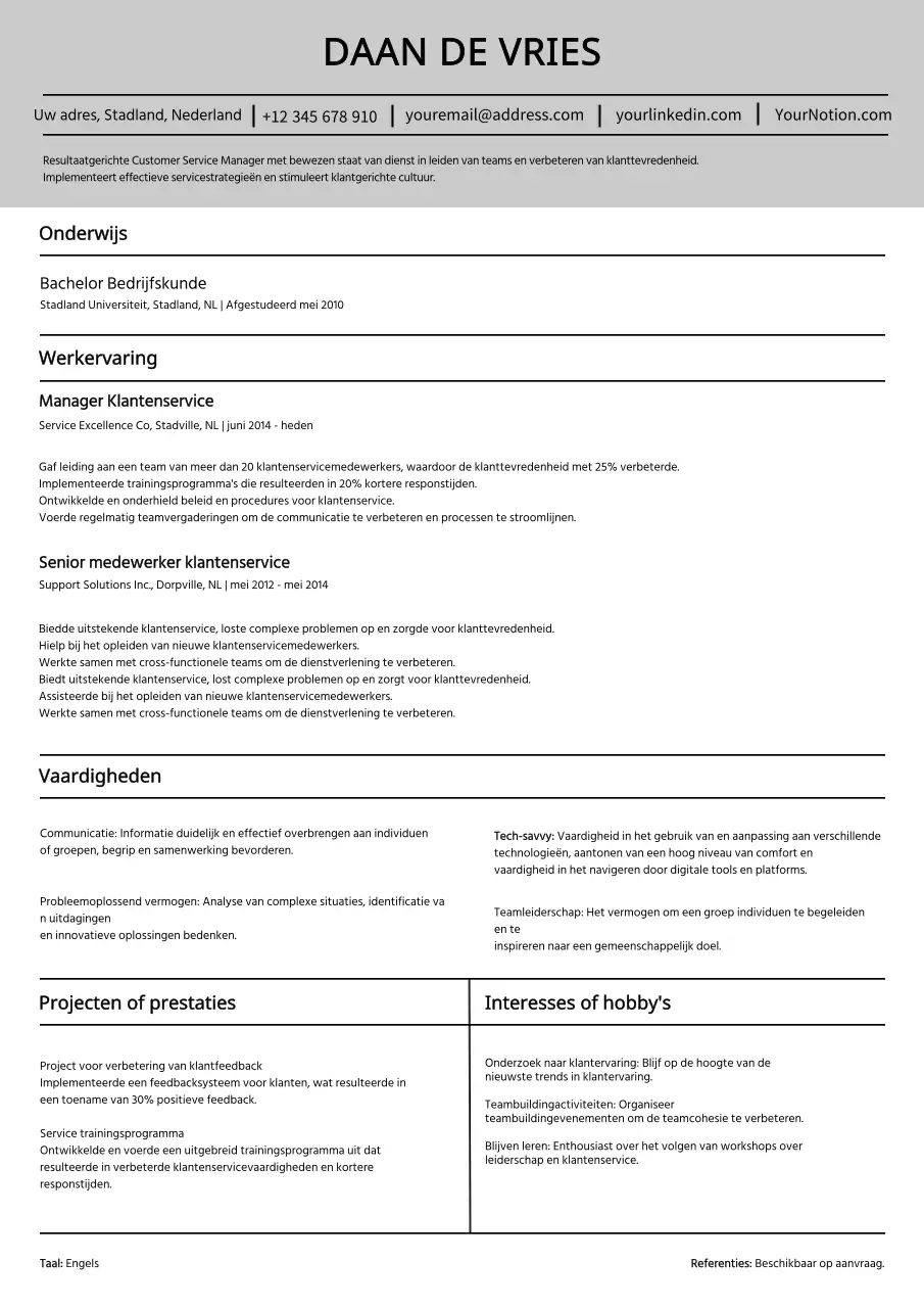 Witte en grijze effen klantenservice cv