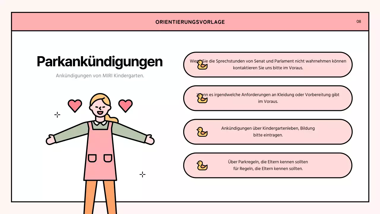 Ein einfaches rosa und lindgrünes Orientierungsschreiben für Kindertagesstätten