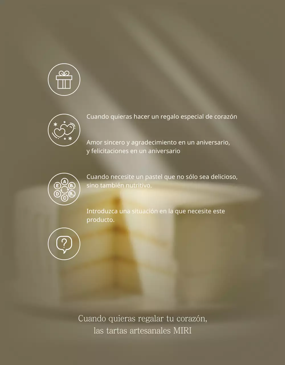 Anuncio de venta de una sencilla tarta beige y marfil