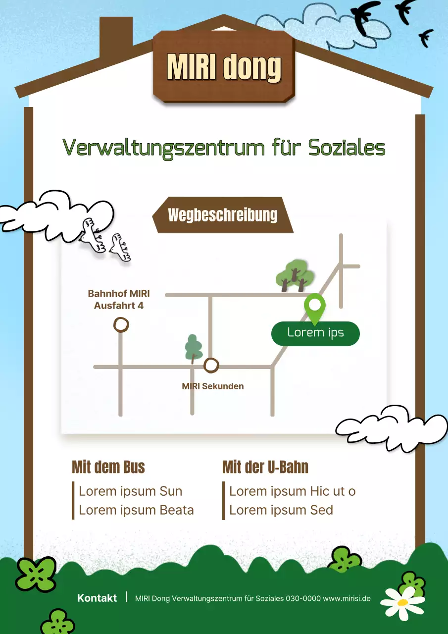 Wegbeschreibung zum hellblau-grünen Sozialamt