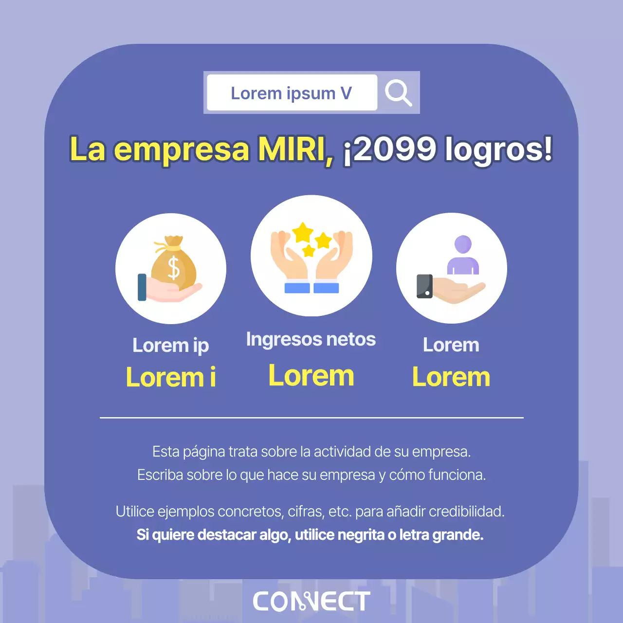 Una carta de presentación de empresa minimalista en morado y amarillo