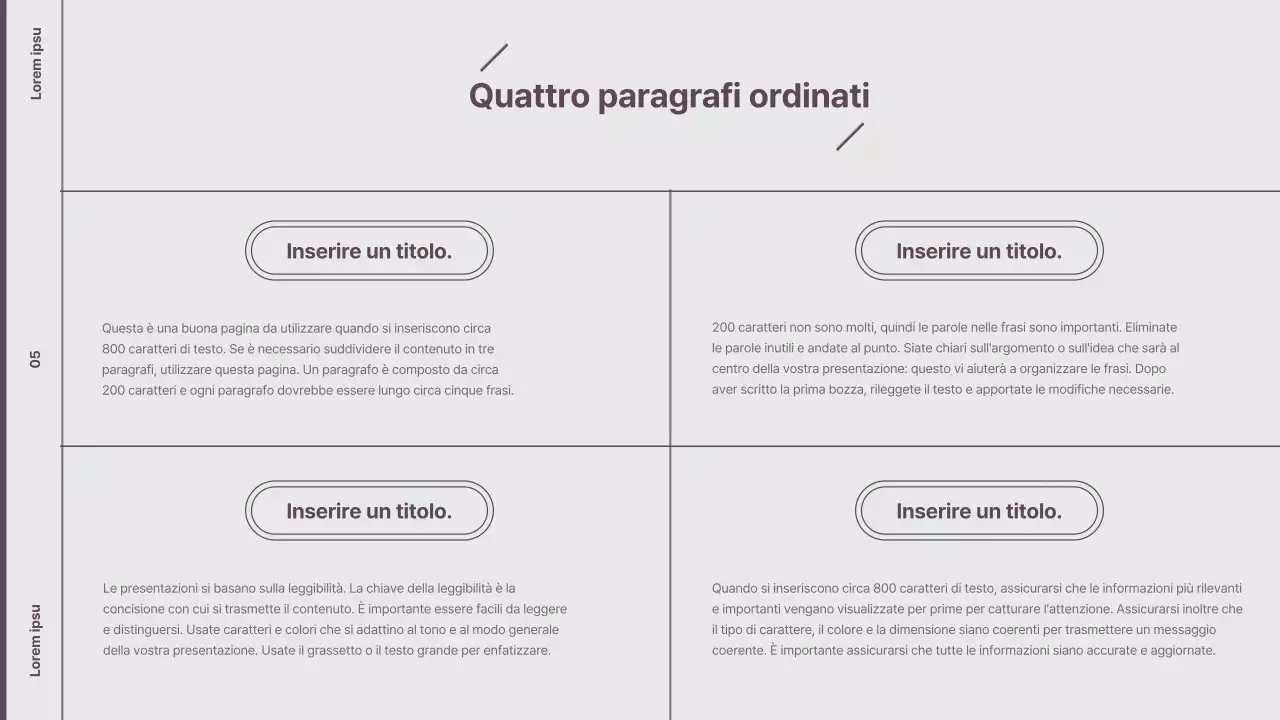 Spiegazione del layout in stile minimalista in viola