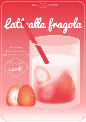 Volantino kitsch rosso e rosa per il nuovo menu del caffè