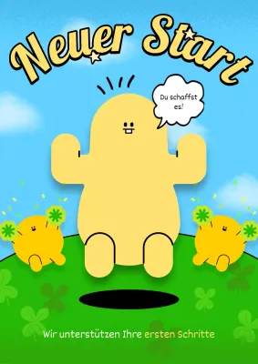 Ein niedliches gelbes und grünes Zeichen für einen Neuanfang