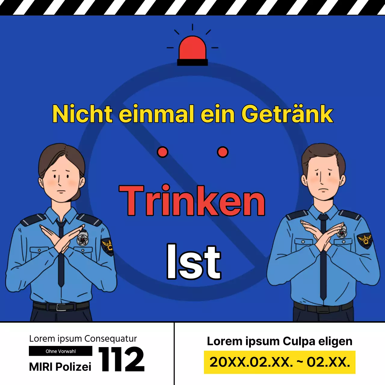 Blaue und rote Akzente werben für polizeiliche Maßnahmen gegen Trunkenheit am Steuer