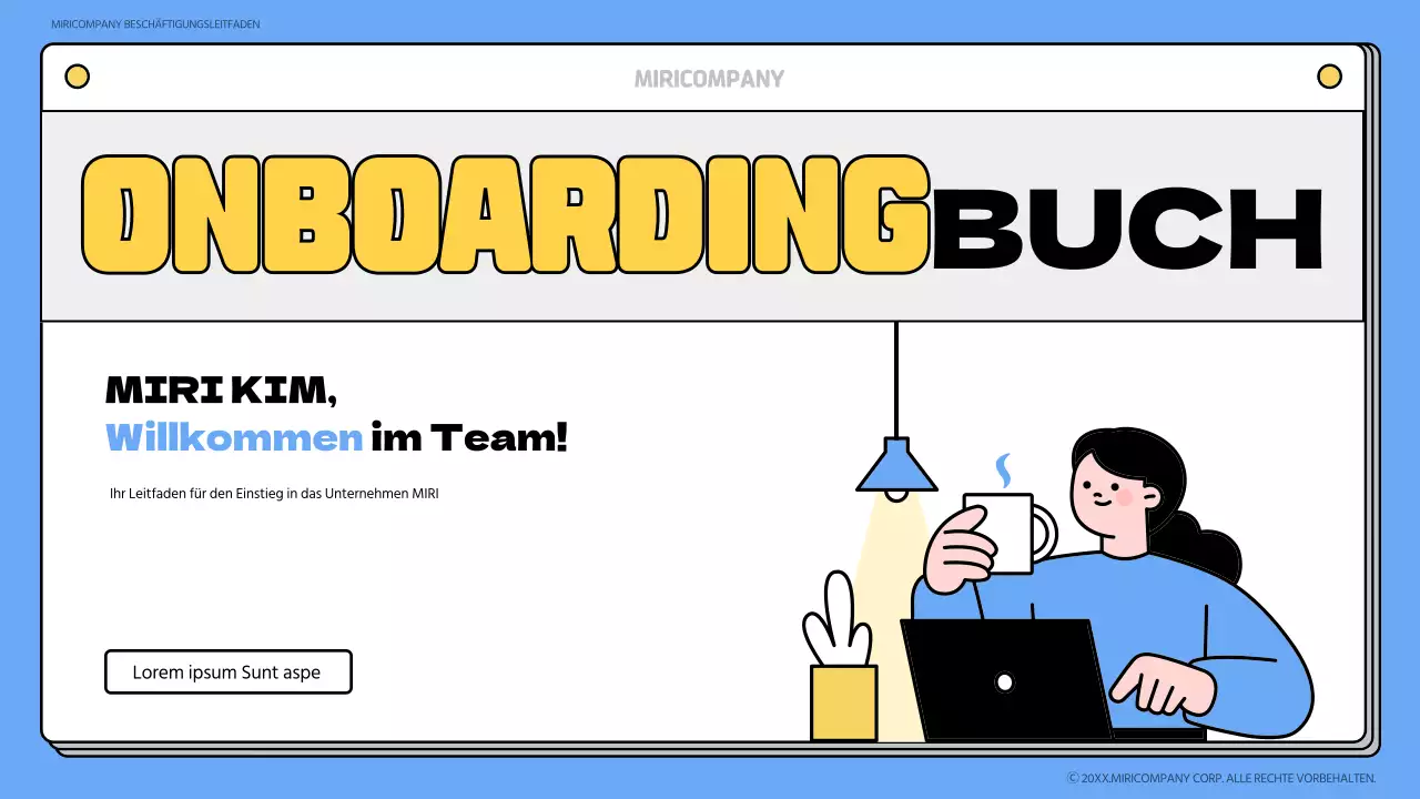 Blaues und gelbes Onboarding-Buch Schulungsmaterial