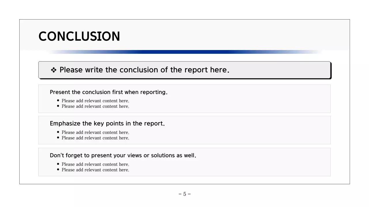 Basic printable report in navy blue and gray