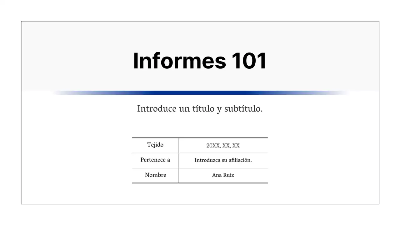 Informe básico imprimible en azul marino y gris