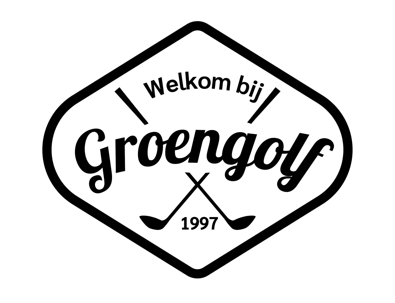 Eenvoudige concept golfclub met golflogo en handschrift