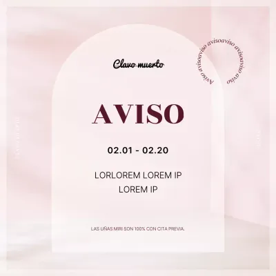 Anuncio sobre la reserva de un sencillo salón de manicura rosa