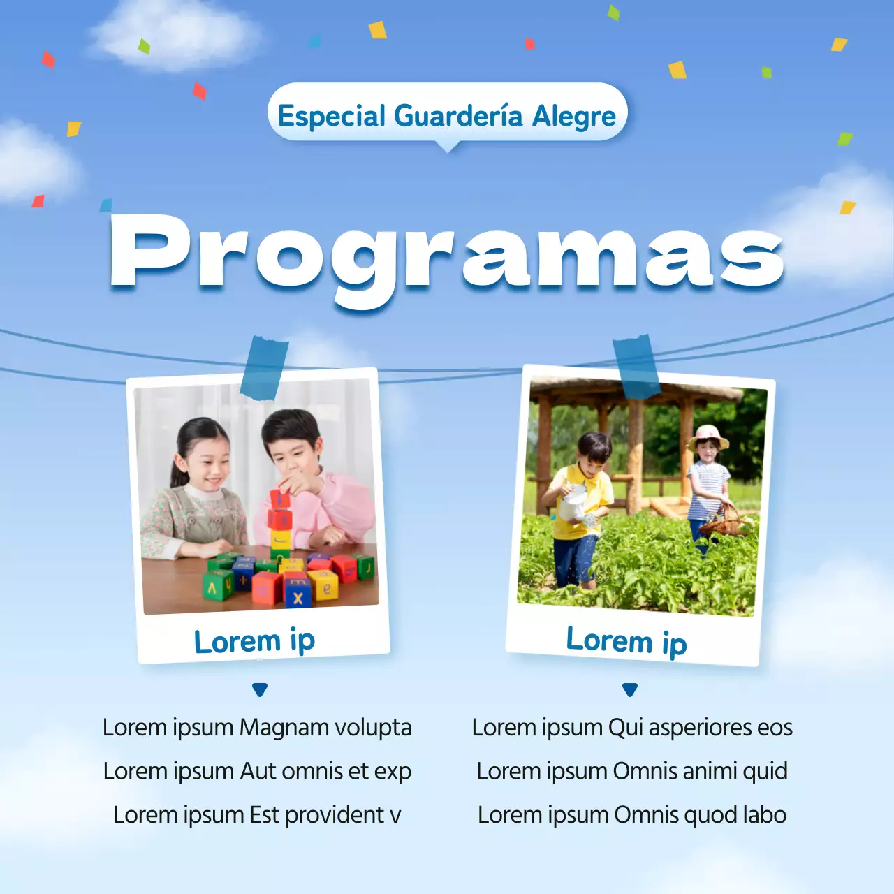 Un bonito anuncio de contratación de guardería en azul claro y blanco