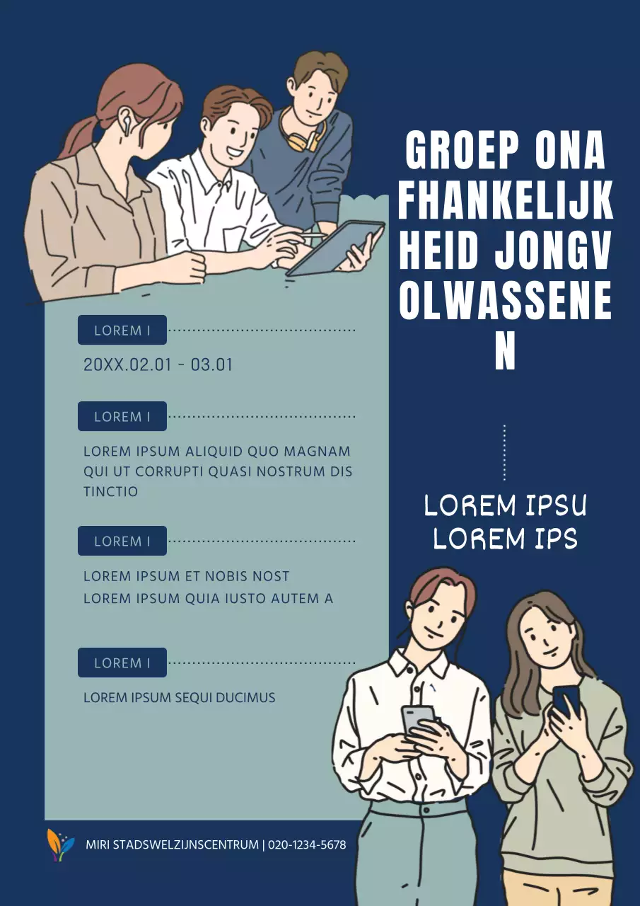 Eenvoudige aankondiging van een onafhankelijkheidsgroep voor jongeren in mint en marineblauw