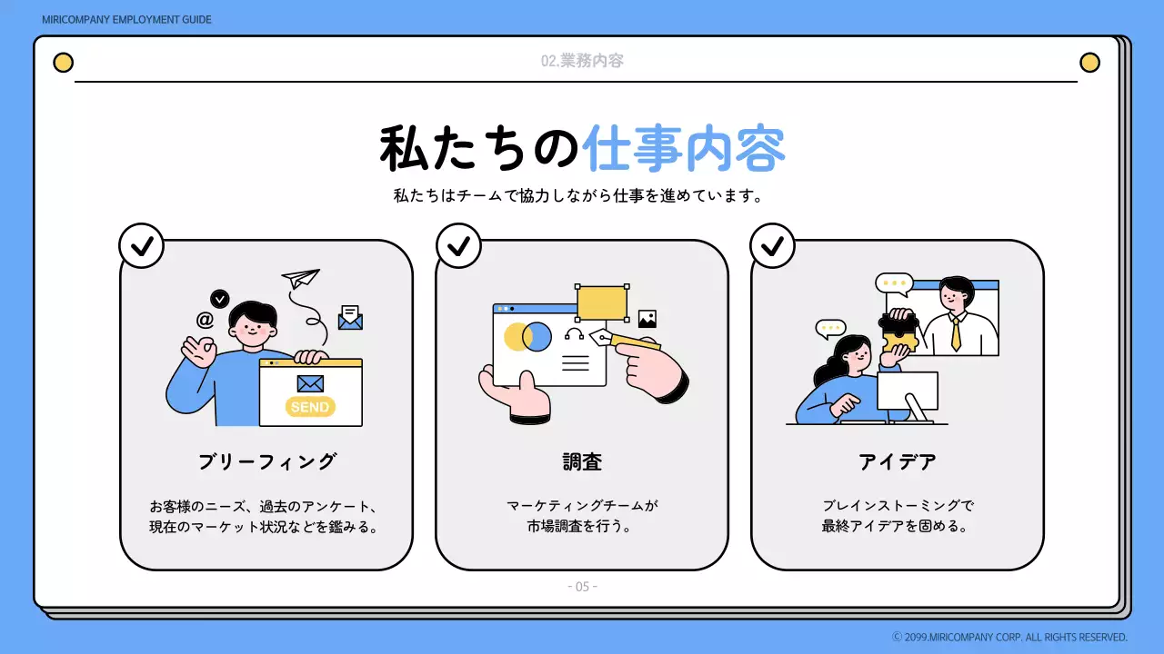 青 シンプル オンボーディング ガイド プレゼンテーション