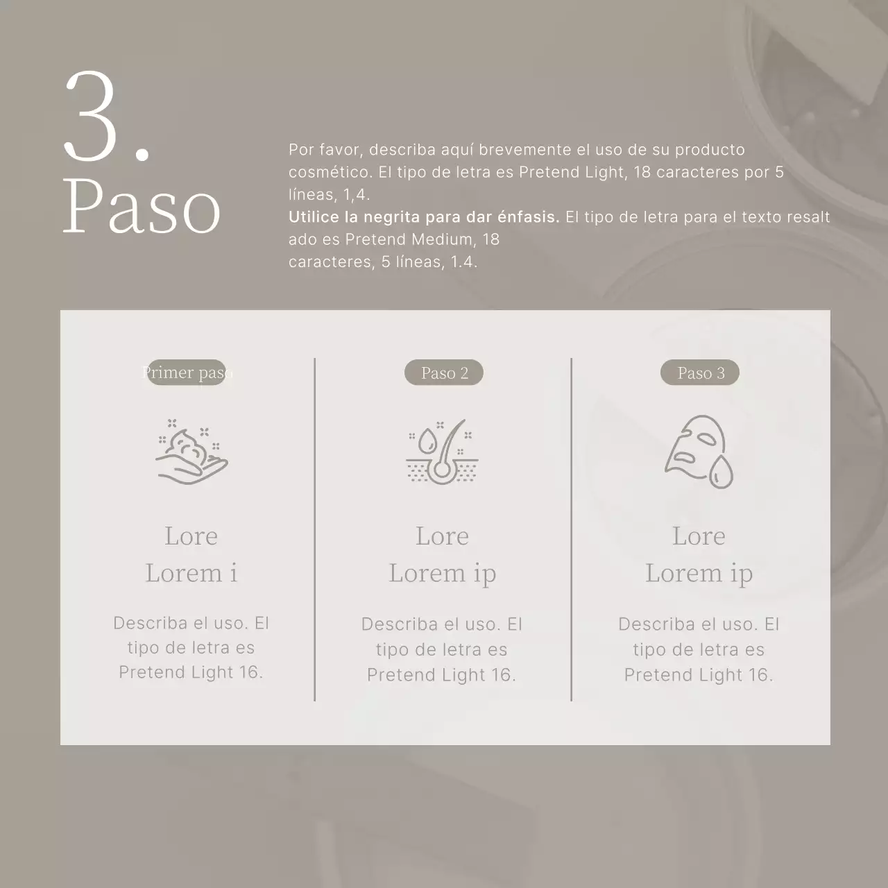 Promover el cuidado cosmético sencillo de la piel en color beige