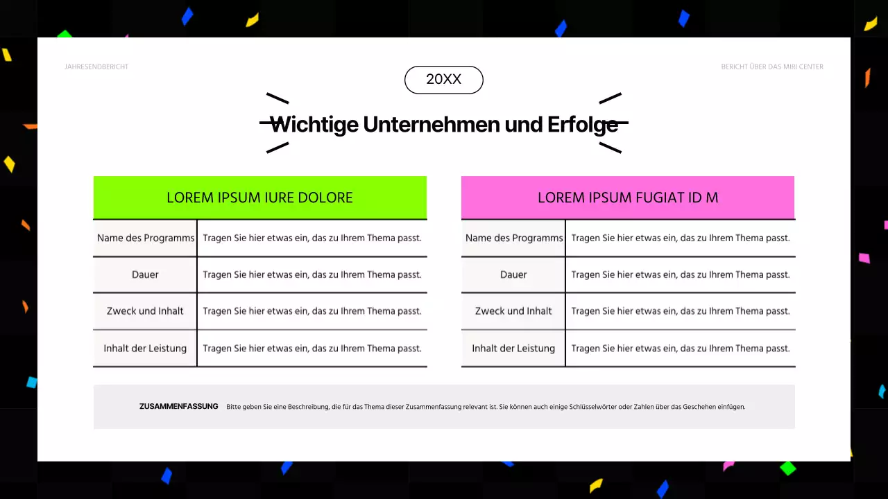Kitschige Finanzberichte zum Jahresende in Pink und fluoreszierenden Farben