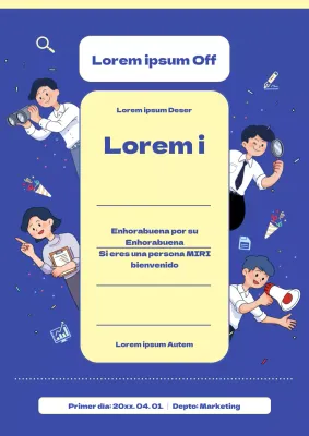 Un bonito folleto azul y amarillo de bienvenida al trabajo