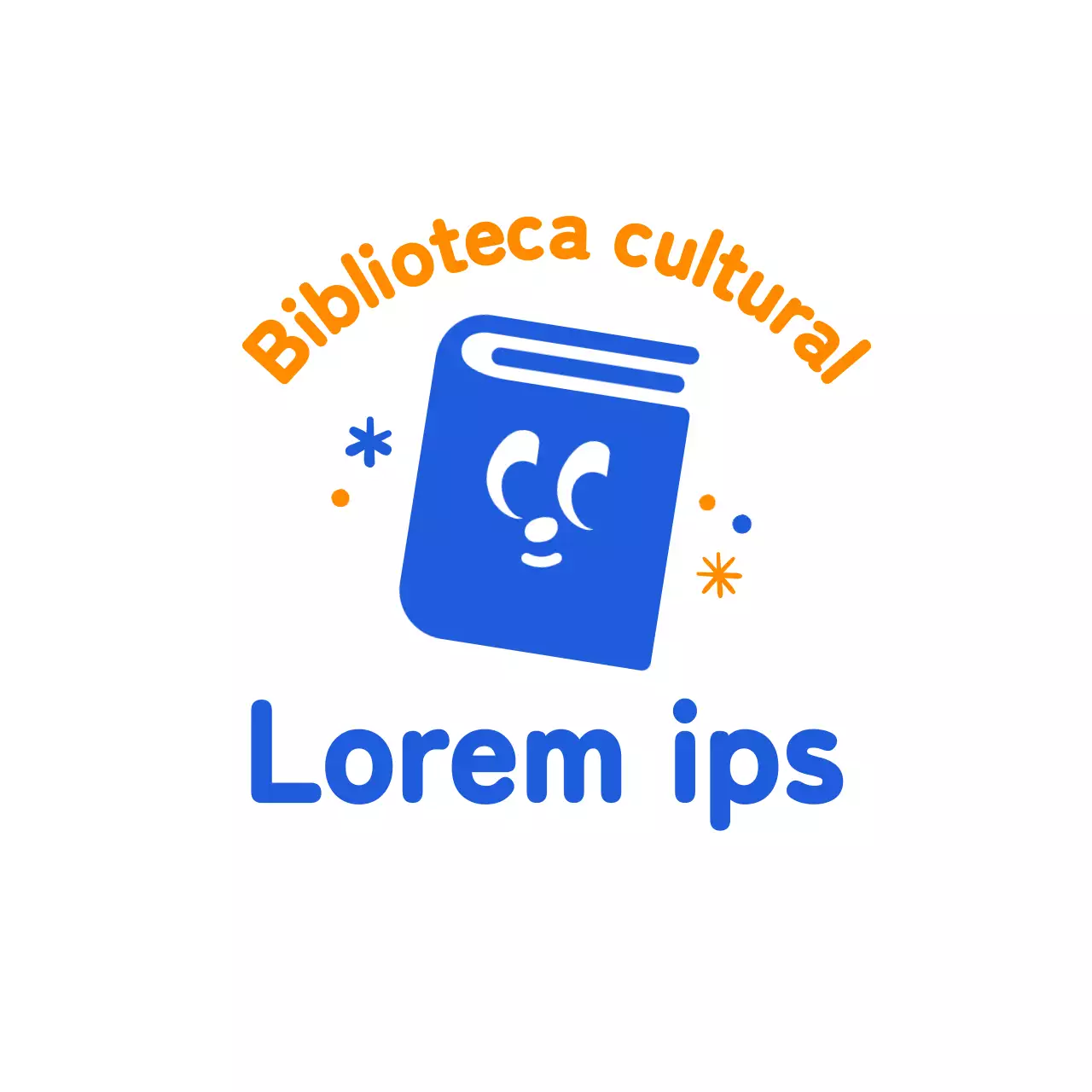 Logótipo de biblioteca com ilustração de um livro engraçado