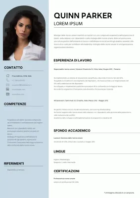 Curriculum classico blu e bianco del responsabile delle risorse umane