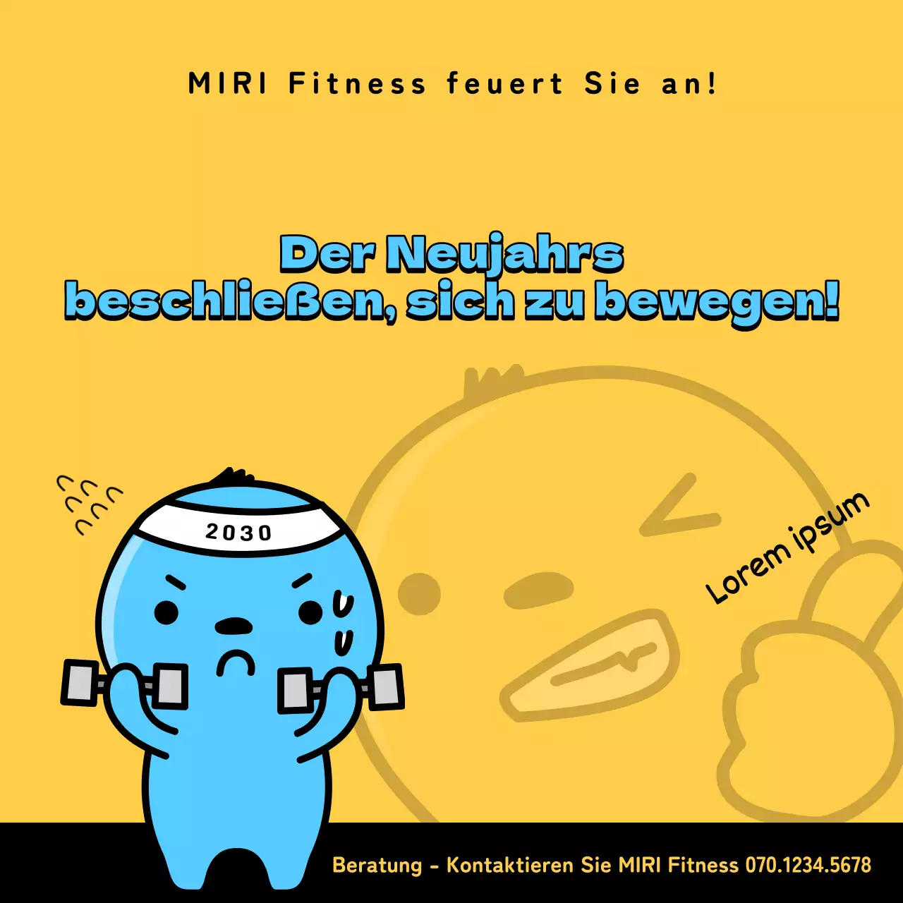 Ein einfacher, gelber Werbepfosten für ein Fitnessstudio