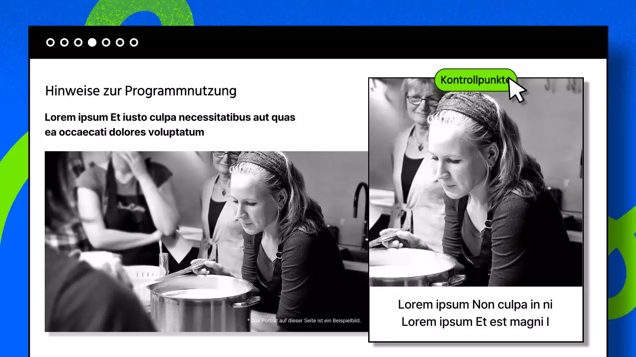 Eine Publikation mit Schwerpunkt auf Fotografie mit blauen und chartreusen Farbtönen