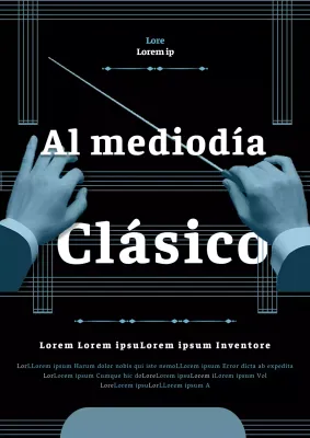 Folleto de concierto de música clásica moderna en azul marino