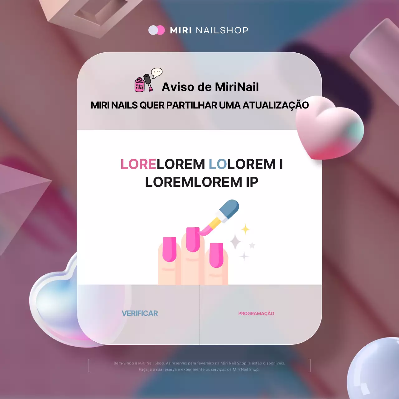 Anúncio de marcação de consulta para salão de unhas cor-de-rosa e azul claro