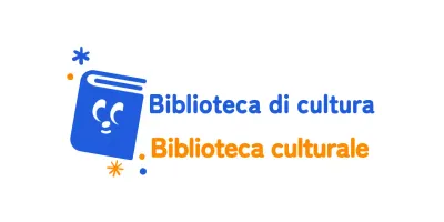 Logo della biblioteca con illustrazione di un libro