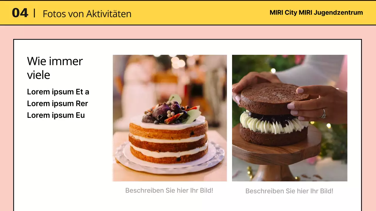 Präsentation des Programms in der gelben und rosa Mitte