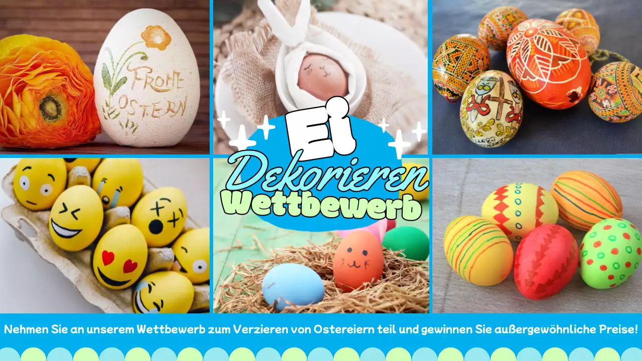 Einen Wettbewerb zum Verzieren hellblauer Eier veranstalten