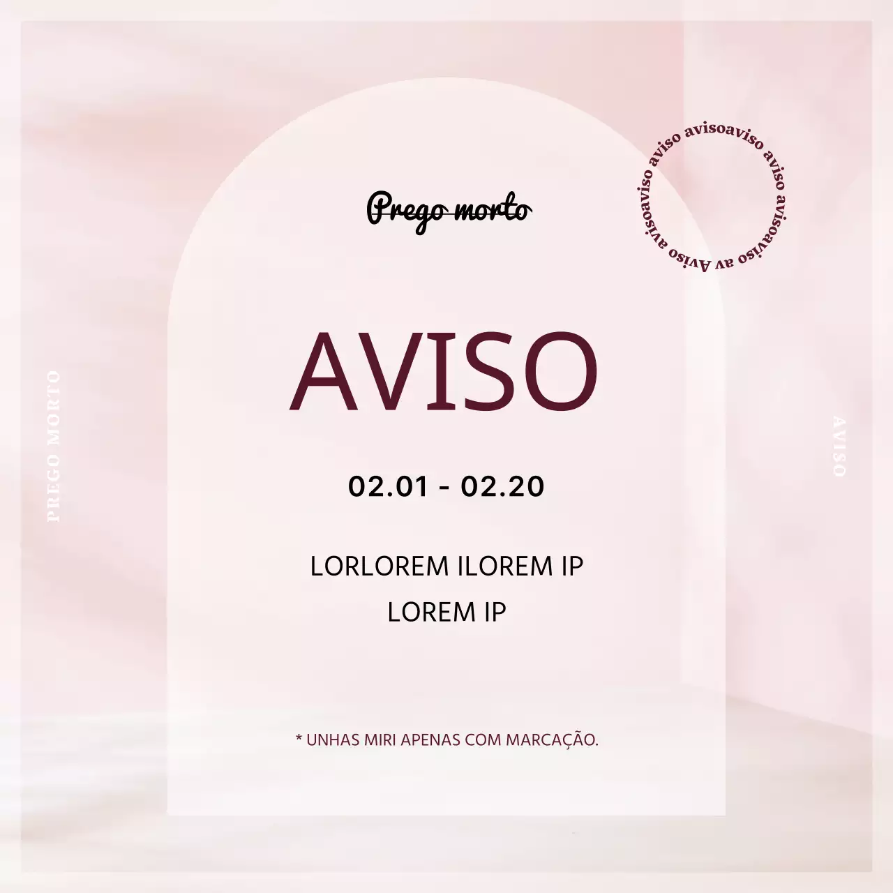 Anúncio sobre a marcação de um simples salão de unhas cor-de-rosa