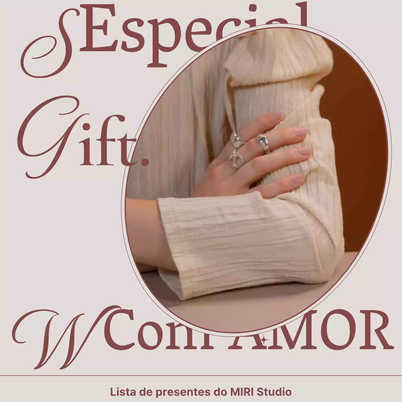 Um anúncio que vende um lookbook de acessórios de joalharia da moda em cor-de-rosa e castanho.