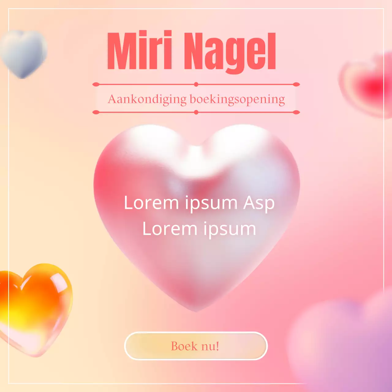 Een kitscherig roze en ivoorkleurig openingsbericht voor boekingen