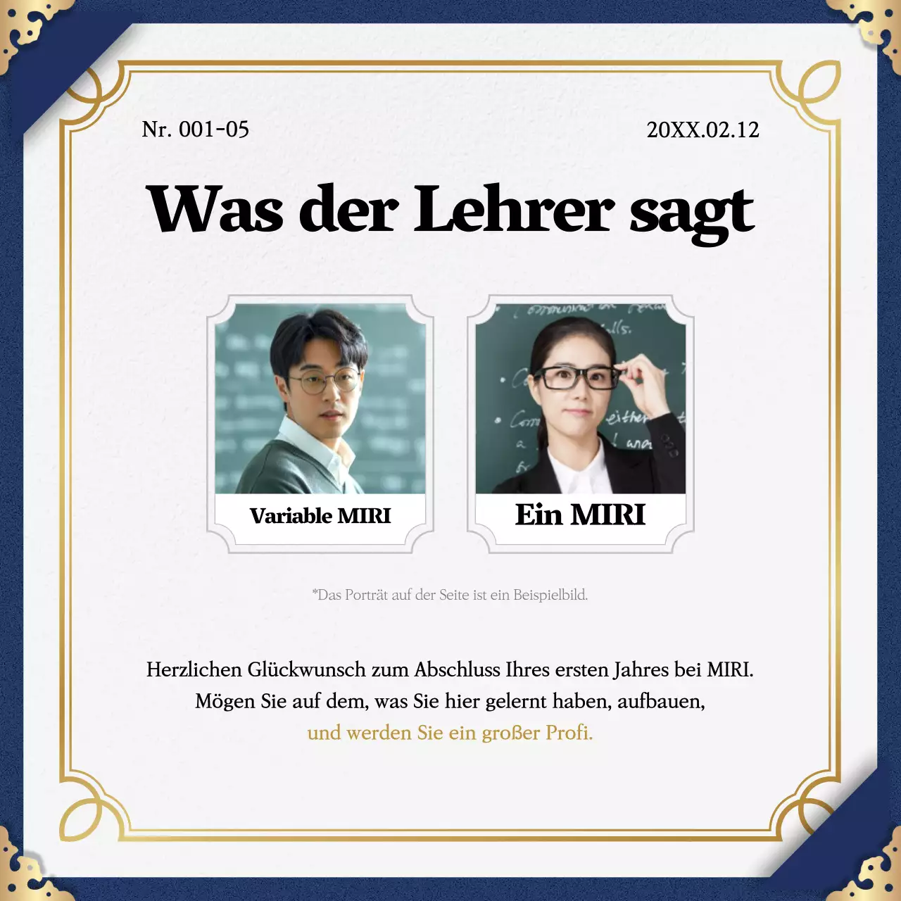 Werben Sie für den Abschluss des Programms mit einem klassischen Farbschema in Marine und Gold