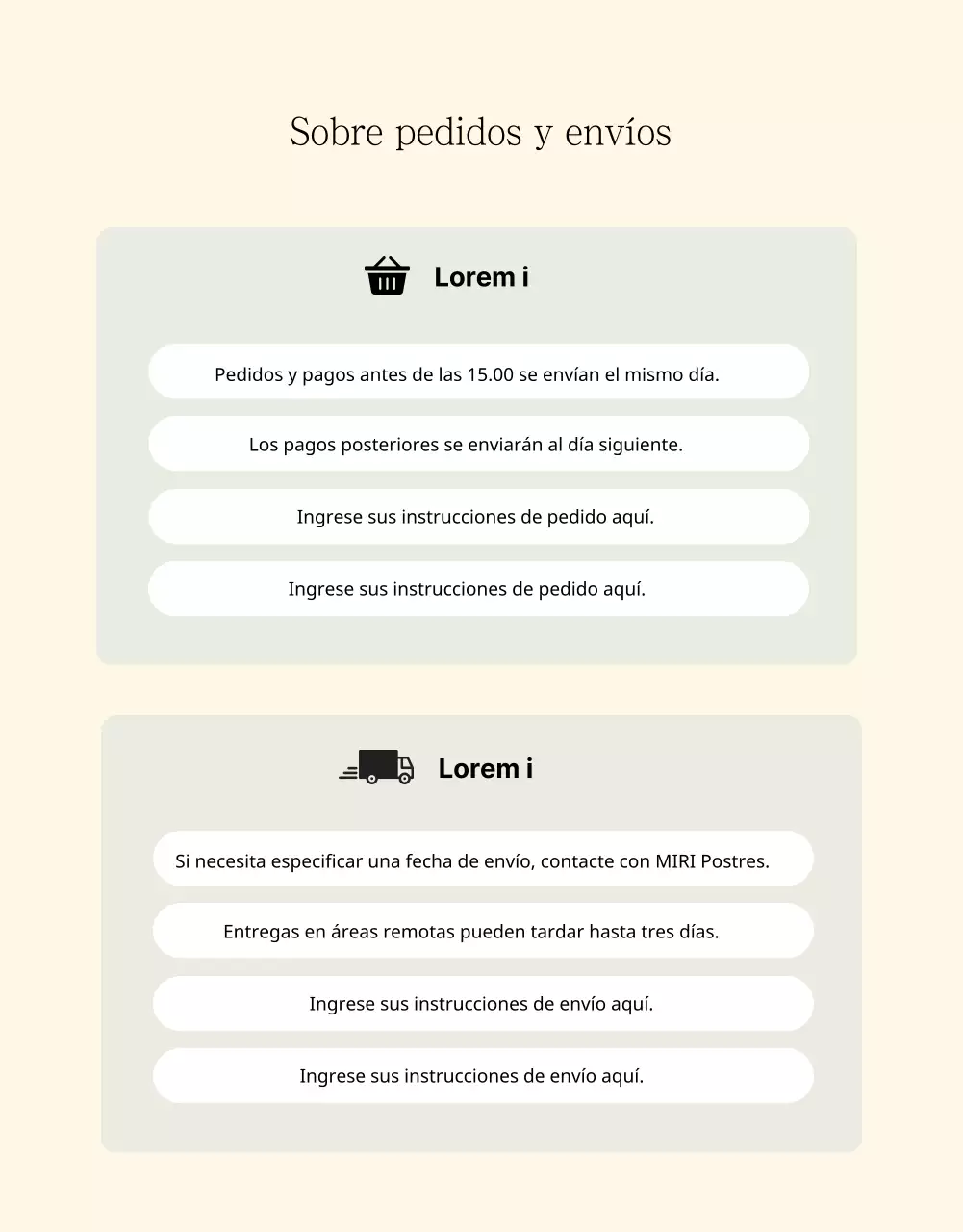 Anuncio de venta de una sencilla tarta beige y marfil