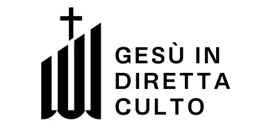 Logo tipografico religioso con semplice illustrazione di un edificio