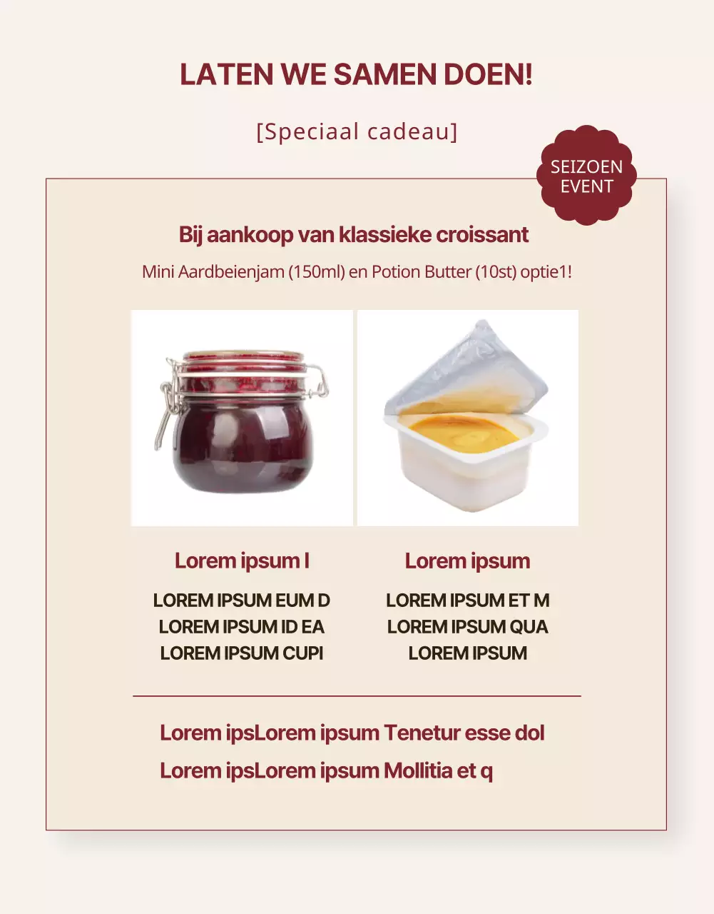 Promoot een modern bakkerij-evenement in zwart en beige