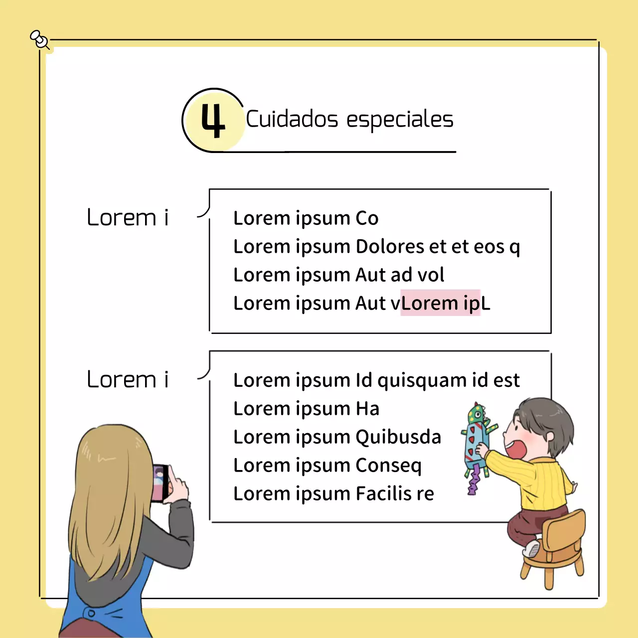 Simpáticos anuncios preescolares en amarillo y rosa