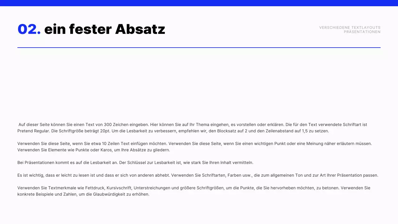 Moderner Text-Layout-Bericht in Blau und Weiß