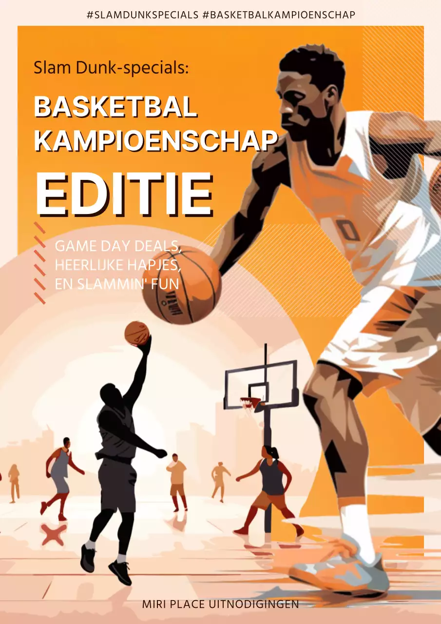 Oranje en beige vintage basketbal march madness promo