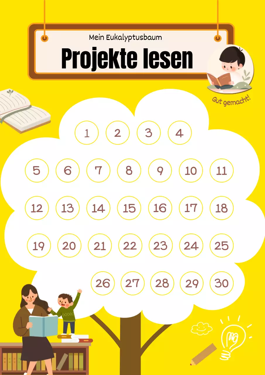 Niedlicher gelber Leseaufkleber für den Karton